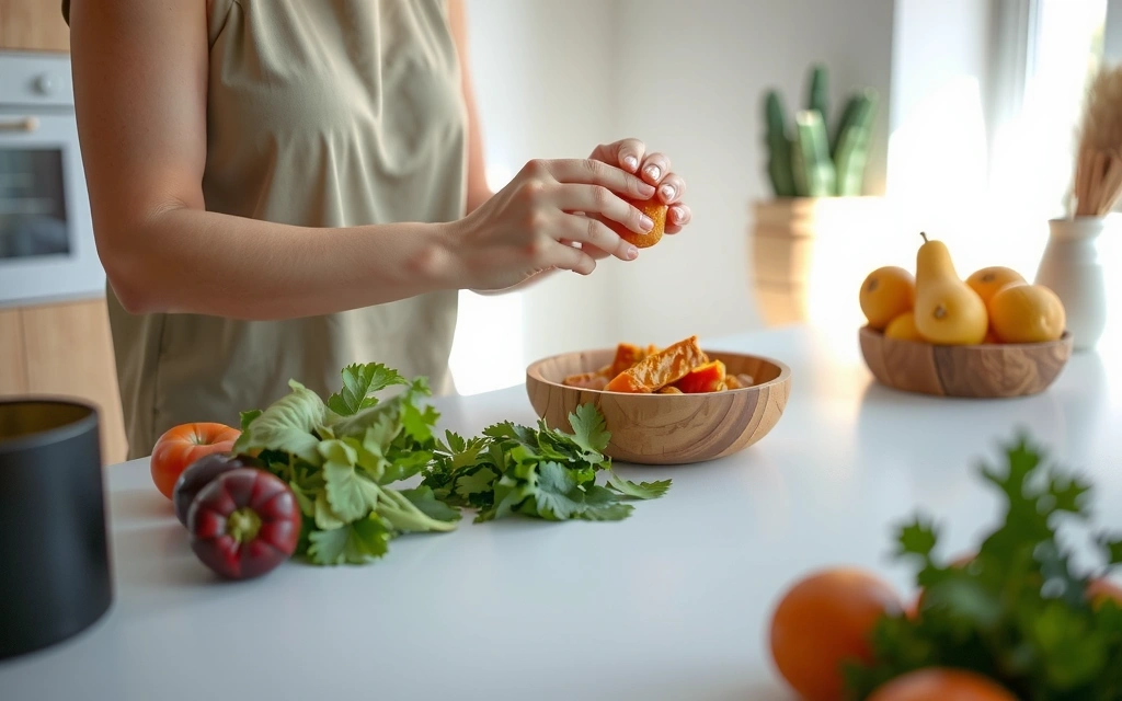Eine Person, die in der Küche gesunde Zutaten zubereitet.